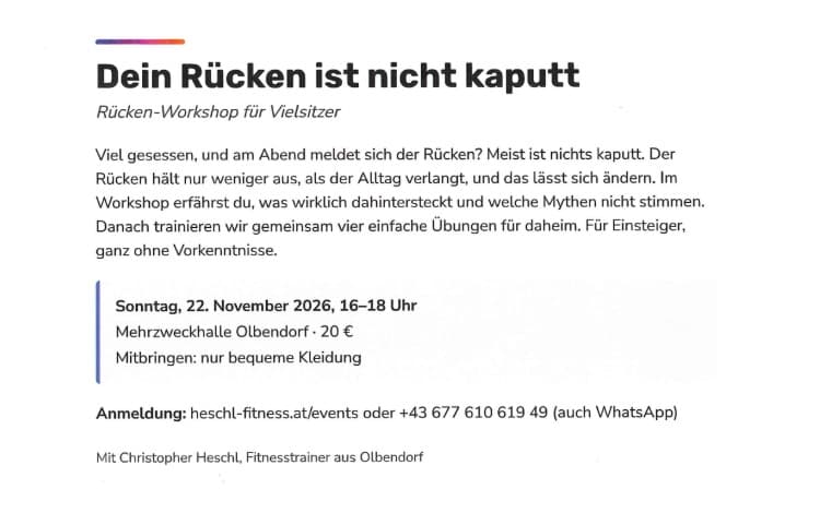 Rücken-Workshop mit Christopher Heschl